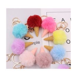 Party Favour Plush Ice Cream Key Ring Soft Ball Keychains Keys Holder Lage Bags Pendant Gift Toys Birthday Supply 1 8Tz H1 Drop Deliv Dhgci