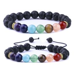 Arts And Crafts 8Mm Natural Stone Black Lava Weave 7 Chakra Healing Bracelets Aromatherapy Essential Oil Diffuser Bracelet For Women Dhgju