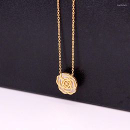 Chains Selling Women's Jewellery Single Crystal Shell Hollow Camellia Pendant Necklace Rose Flower Clavicle Women WholesaleChains Heal22