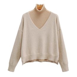 Women's Sweaters Literary Retro Lazy Loose Casual Sweater Top Turtleneck Sleeveless Vest Autumn Winter Style Korean Two-Piece