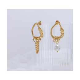 Charm Special Shape Pearl Earrings Asymmetrical Ear Stud Titanium Steel Jewelries With Chains Pearls 1897 T2 Drop Delivery Jewelry Dhmgd