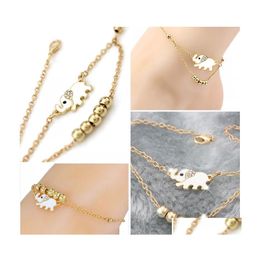 Anklets Fashion Elephant Beads Anklet For Women Girls Gift Gold Colour Wholesale Cute Animal Summer Jewellery Foot Ankle Chains D941La Dhtsg