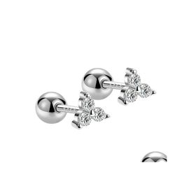 Stud Fashion Zircon Heartshaped Screw Ball Studs Stainless Steel Thin Rod Piercing Jewellery Drop Delivery Earrings Otjfq