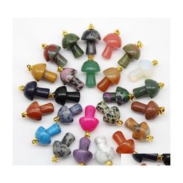 Arts And Crafts Mix Natural Stone Charms Quartz Crystal Amethyst Agates Aventurine Mushroom Pendant For Diy Jewelry Making Accessori Dhkw9