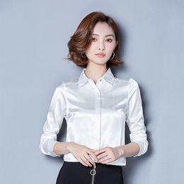 Women's Blouses & Shirts 2023 Plus Size S-3XL Womens Silk Long Sleeve Turn-Down Collar Ladies Office Work Elegant Female Top High Quality To