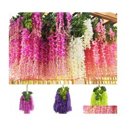 Decorative Flowers Wreaths Dense Wisteria Simation Real Touch Vine White Purplish Blue Red Wedding Party Home Garden Festival Drop Dhaax