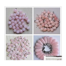 Arts And Crafts Natural Stone Ball Water Drop Heart Pink Quartz Healing Pendants Charms Diy Necklace Jewelry Accessories Making Deli Dhmhk