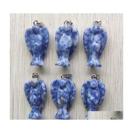 Pendant Necklaces Wholesale 6Pcs/Lot Fashion Natural Sodalite Stone Angel Charms Pendants For Jewelry Accessories Making Drop Deliver Dhgi6