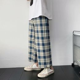 Men's Pants Trousers Women's Summer And Autumn Thin Black White Plaid Korean Loose Cropped Casual Wide Legs