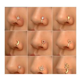 Nose Rings Studs 16 Styles Small Copper Fake For Women Non Piercing Gold Plated Clip On Cuff Stud Girls Fashion Party Jewellery Drop Otefz