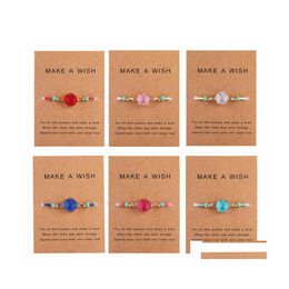 Charm Bracelets Fashion Druzy Resin Stone Bracelet With Make A Wish Gift Card Braided String Rope Beads Bangle For Women Men Handmad Dhxnd