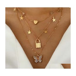 Pendant Necklaces Fashion Jewellery Mtilayer Necklace Metallic Heart Stars Loket Butterfly Chocker Drop Delivery Pendants Dhxfm