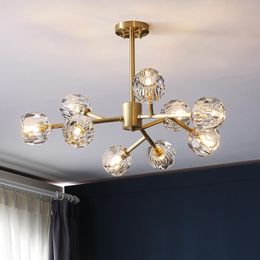 Pendant Lamps Postmodern Light Luxury All-copper Living Room Crystal Dining Bedroom Atmospheric Nordic Model Molecular ChandelierPendant