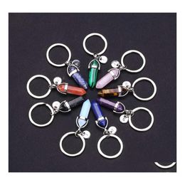 Arts And Crafts 26 Letters Mticolor Natural Stone Hexagon Prism Key Ring Summer Fashion Crystal Quartz Sier Colour Keychain For Women Dhbv0