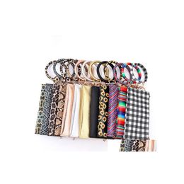 Key Rings Pattern Wallet Ring Bracelet Leather Wristlet Keychains Bangle For Women Card Bag Bracelets Big Round Keychain Q4Fz Drop D Dhfgm