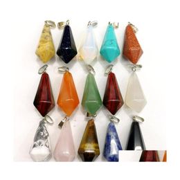 Arts And Crafts Tigers Eye Rose Quartz Opal Natural Stone Pendum Hexagonal Pyramid Charms Pendants For Necklace Jewellery Making Drop Dhal1