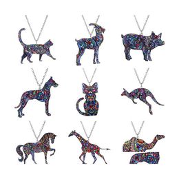 Pendant Necklaces Colorf Double Side Acrylic Printing Cat Dog Dragon Horse Camel Necklace For Women Costume Sweater Chain Handmade A Dhnbu
