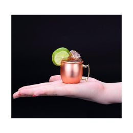 Wine Glasses 60Ml 304 Stainless Steel Mini Moscow Me Mug Hammered Copper Plated Beer Cup Coffee Cocktail Cups Drop Delivery Home Gar Dh7Sy