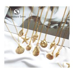 Pendant Necklaces Fashion Cowrie Shell Necklace For Women Gold Chain Conch Starfish Summer Beach Charm Valentines Day Jewelry Drop D Dhlji