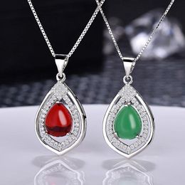 Chains Natural Green Red Quartz Opal Stone Drop Pendants Fashion Chalcedony Water Droplets Form Necklace Pendant Jewellery