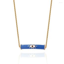 Pendant Necklaces Turkish Evil Blue Eye Necklace For Women Stainless Steel Long Link Chain Boho Punk Enamel Choker Collars FemalePendant Ell