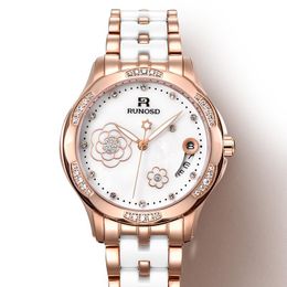 Wristwatches Rose Gold Women's Watch Mechanical Movement Ceramic Bracelet Sapphire Crystal Bright Zircon Dial Stainless Steel 8318L