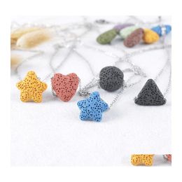 Pendant Necklaces 9 Color/Lots Lava Rock Triangle Star Heart Fish Drop Shape Beads Essential Oil Diffuser Stone For Women Fashion De Dhn3U