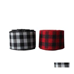 Christmas Decorations Delicate Red Black Plaid Linen Ribbon Xmas Tree Bow Home Green Snowflake Gift Wrap Ribbons Atmosphere Drop Del Dh5Dk