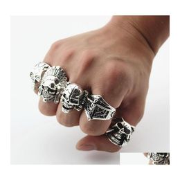 Band Rings Gothic Skl Carved Big Biker Mens Antisier Retro Punk For Men S Fashion Jewelry In Bk Wholesale Drop Delivery Otmhx