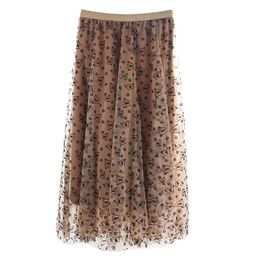 Skirts TFETTERS Layer 3 Butterfly Flocking Mesh Long Womens 2023 Spring/summer Splicing Skirt A Line Mid Women Clothing