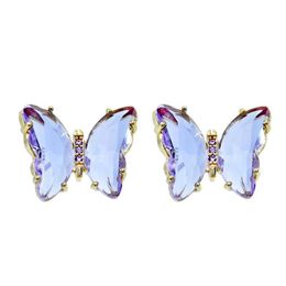 Stud Earrings Cute Korean Girl Small Acrylic Rhinestone Butterfly For Women Insect Pendientes Cocktail Party Jewellery