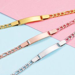 Link Bracelets Chain Engravable ID Bracelet For Babies And Toddlers Polished Rose Gold Sliver Hand Elegant Jewerly Gift BirthdayLink