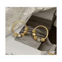 Hoop Huggie Hie Korean Fashion Gold Color Circle Beaded Earring For Women Girls Hollow Out Metallic Vintage Jewelry Pendientes 357 Dhe6J