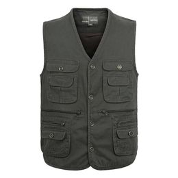 Men's Vests Men Vest Cotton Button Multi Pocket 3 Colours Sleeveless Jacket With Many Pockets Solid Big Size Travel Waistcoat