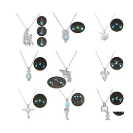 Pendant Necklaces 3 Colors/Styles Glow In The Dark For Women Hollow Mermaid Owl Gun Skl Key Dragon Pineapple Cage Locket Chains Drop Dhnyl