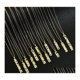 Pendant Necklaces 12 Zodiac Sign Stainless Steel Constellation Letter Gold Chains For Men Women Fashion Birthday Jewellery In Bk Drop Otflh