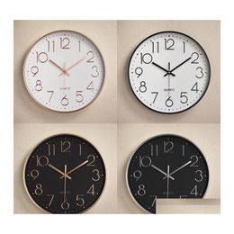 Wall Clocks Simple Round 12 Inch Clock Study Room Kitchen Living Silent Scanning Quartz Without Hole Home Decor Drop Delivery Garden Dhjcg