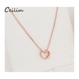 Pendant Necklaces Elegant Hollow Heart Cubic Zirconia Rose Gold Plated Necklace For Women Choker High Quality Wedding Jewellery Drop D Otdxh