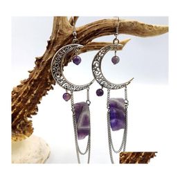 Dangle Chandelier Earrings Crescent Moonamethyst Crystal Spiritual Gemstone Jewellery Quartz Witchy Drop Delivery Dh5Ey