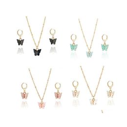 Earrings Necklace Cute Acrylic Butterfly Pendant Necklaces Combination Jewelry Set Sweet Style Alloy Chain Drop Delivery Sets Ot2Z7