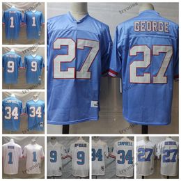 Football Jerseys Vintage 1997 Oilers 27 Eddie George 1 Warren Moon Football Jerseys 34 Earl Campbell 9 Steve McNair Stitched Shirts Embroidery Jersey 1980 Ligh