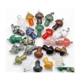 Arts And Crafts Natural Stone Carved Mushroom Charms Quartz Crystal Tiger Eye Hand Pendant For Diy Jewelry Making Necklace Drop Deli Dhkg2