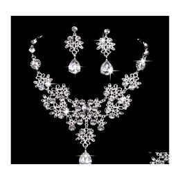 Wedding Jewellery Sets 6 Colours Women Bling Crystal Bridal Set Sier Diamond Statement Necklace Dangle Earrings For Bride Bridesmaids D Otegn
