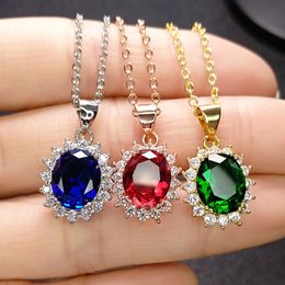 Girls Pendant European and American style women imitation ruby green tourmaline sunflower zircon diamond sweet gold plated pendant wedding party Jewellery gifts