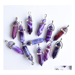 Arts And Crafts Trendy Purple Pink Green Stripe Onyx Pillar Shape Point Chakra Stone Charms Pendants For Necklace Earrrings Jewellery Dhvjn