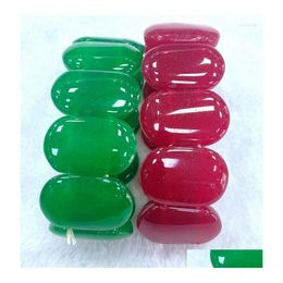 Beaded Strand Natural 20X30Mm Green/Red Jade Gemstone Bead Elastic Bracelet 7.5 Inches Drop Delivery Jewelry Bracelets Dh2To