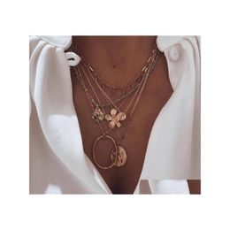 Pendant Necklaces Fashion Jewellery Vintage Mtilayer Necklace Flower Metal Piece Orc Beads Chains Drop Delivery Pendants Dhezw