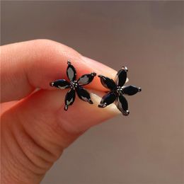 Stud Earrings Dainty Black Crystal Stone Charm Female Cute Star Small Rose Gold Silver Colour Wedding For Women