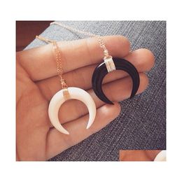 Pendant Necklaces Faux Ivory Bone Double Horn Moon For Women Crescent Shape Gold Chain Choker Fashion Jewellery Gift Drop Delivery Pend Dh1Ra