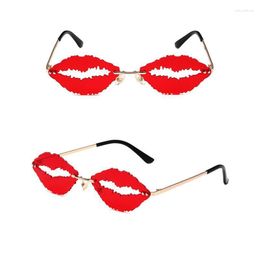 Sunglasses Lip Female Rimless Flame Red Glasses Women Trendy Dance Party Funny EyewearSunglasses Samu22